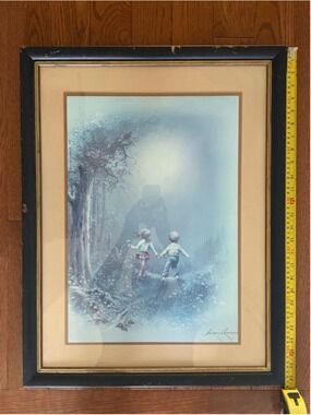 Vintage Andres Orpinas Framed Print Two Children Walking In Wildflower Meadow